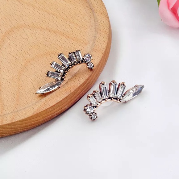 Wing Shaped Crystal Glass Earrings - Picture 5 of 6